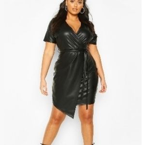 Faux leather wrap dress